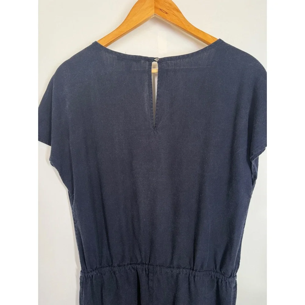 J.‎ Crew Women's Linen Blend Jumpsuit Size S Navy Short Sleeve V Neck Pockets